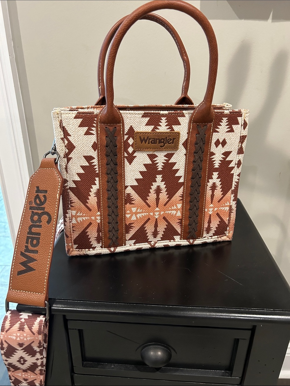Wrangler Brown & Cream Aztec Mini Tote with Tan Accents/ Like New Condition!!